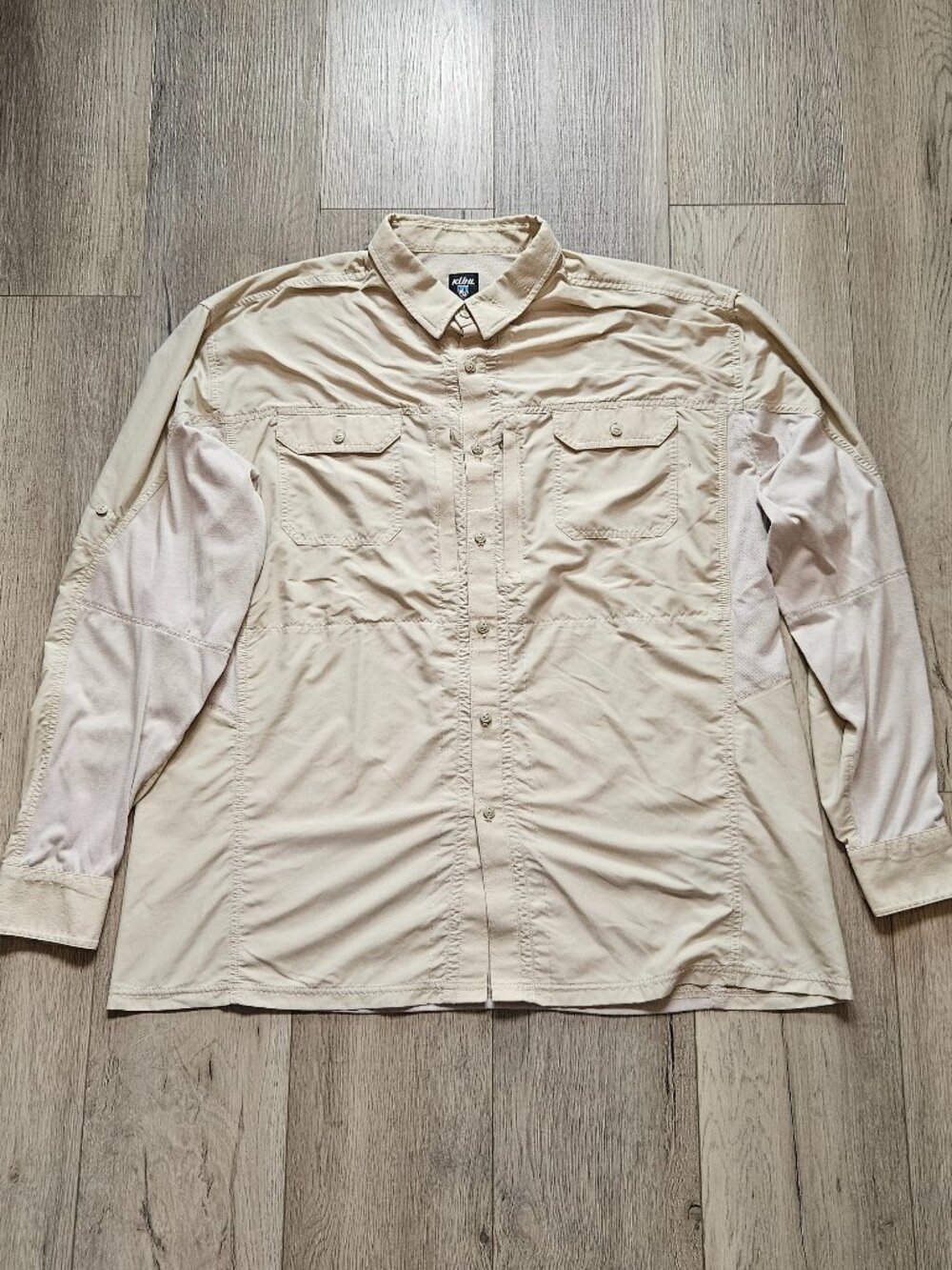 Kuhl Airspeed Mens 2XL Tan Long Sleeve Hiking Button Up Shirt Mesh Vent 7191